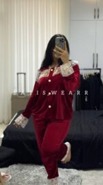 ست بلوز شلوار پینترستی زرشکی - Image 6