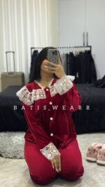 ست بلوز شلوار پینترستی زرشکی - Image 2